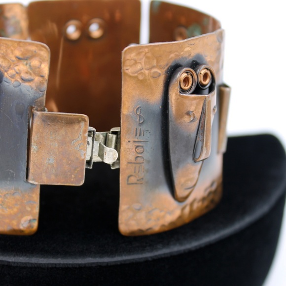 Rebajes Copper Bracelet, Brazilian Masks, 1950s - Picture 7 of 7
